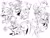 Size: 1600x1200 | Tagged: safe, artist:panhaley54803, amy rose, cheese (chao), cream the rabbit, emerl, knuckles the echidna, rouge the bat, sonic the hedgehog, chao, 2025, carrying them, clothes, dress, eyes closed, greyscale, group, korean text, monochrome, mouth open, robot, simple background, sketch, sketch page, smile, speech bubble, standing, white background