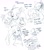 Size: 1574x1776 | Tagged: safe, artist:panhaley54803, blaze the cat, cream the rabbit, knuckles the echidna, miles "tails" prower, sonic the hedgehog, 2025, eyes closed, group, korean text, monochrome, mouth open, simple background, sketch, sketch page, smile, white background