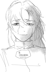 Size: 1668x2556 | Tagged: safe, artist:panhaley54803, maria robotnik, human, comic:your wish, comic, crying, english text, greyscale, korean text, looking at viewer, monochrome, simple background, sketch, smile, solo, speech bubble, tears, white background