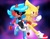 Size: 2048x1583 | Tagged: safe, artist:kittytale, sally acorn, sonic the hedgehog, super sonic, chipmunk, hedgehog, 2026, alternate universe, archie sonic the hedgehog, au:all in (kittytale), duo, female, grin, looking offscreen, male, nebula, open mouth, open smile, roboticized, sally x sonic, shipping, smile, space, straight, super form, super sally