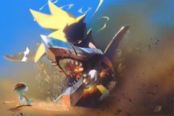Size: 3000x2000 | Tagged: safe, artist:panhaley54803, sonic the hedgehog, super sonic, sonic frontiers, duo, fight, lidded eyes, super form, titan