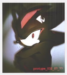 Size: 1255x1402 | Tagged: safe, artist:panhaley54803, shadow the hedgehog, border, crouching, english text, looking at viewer, shadow (lighting), solo, white border