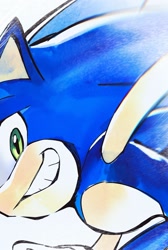 Size: 1340x2000 | Tagged: safe, artist:panhaley54803, sonic the hedgehog, grin, looking at viewer, simple background, smile, white background