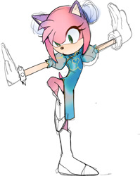 Size: 1590x2000 | Tagged: safe, artist:panhaley54803, amy rose, alternate outfit, chinese clothes, chinese dress, clothes, dress, simple background, sketch, solo, standing, standing on one leg, white background