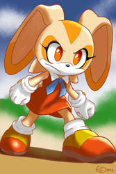 Size: 828x1242 | Tagged: safe, artist:seraphinetiger, cream the rabbit, rabbit, angry, clothes, cream's dress, dress, gloves, shoes, signature