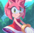 Size: 900x871 | Tagged: safe, artist:angiethecat, amy rose, hedgehog, amy's halterneck dress, clothes, deviantart watermark, dress, female, gloves, headband, looking at viewer, smile, smiling at viewer, solo