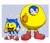 Size: 1684x1442 | Tagged: safe, artist:marimo838, sonic the hedgehog, border, cosplay, crossover, duo, grey background, mouth open, pac-man, pac-man (series), simple background, smile, standing, thumbs up, wink
