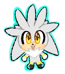 Size: 714x803 | Tagged: safe, artist:marimo838, silver the hedgehog, chibi, looking at viewer, mouth open, simple background, smile, solo, white background
