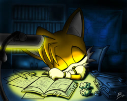 Size: 720x572 | Tagged: safe, artist:puretails, miles "tails" prower, sleeping