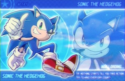 Size: 1425x930 | Tagged: safe, artist:just1cy, sonic the hedgehog, hedgehog, 2026, clenched teeth, english text, loading screen, looking at viewer, male, outline, smile, smiling at viewer, solo, text, thumbs up, treads