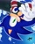Size: 1638x2047 | Tagged: safe, artist:hushyrus, sonic the hedgehog, hedgehog, sonic adventure 2, 2026, board, clenched teeth, clouds, daytime, falling, helicopter, male, mi-24 hind, mid-air, outdoors, outline, redraw, smile, smiling at viewer, soap shoes, solo, upside down
