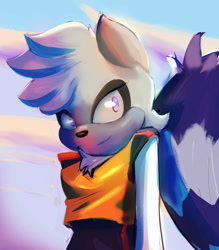 Size: 1280x1463 | Tagged: safe, artist:reillyfox, tangle the lemur, lemur, 2026, chest fluff, clouds, female, looking at viewer, smile, solo, standing