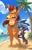 Size: 2585x4096 | Tagged: suggestive, artist:azul35art, sally acorn, sonic the hedgehog, chipmunk, hedgehog, 2026, barefoot, beach, bikini, busty sally, chubby, clothes, cloud, duo, female, glasses, golden bikini, grin, height difference, long hair, looking at viewer, male, open mouth, open smile, outdoors, palm tree, pose, sally x sonic, sandals, shipping, size difference, smile, smiling at viewer, straight, sunglasses, swimming trunks, swimsuit, tree, water, wink, winking at viewer