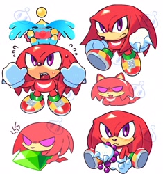 Size: 1924x2048 | Tagged: safe, artist:kaob1112, knuckles the echidna, chao, 2026, agender, crying, cute, duo, food, fruit, grapes, knucklebetes, male, master emerald, neutral chao, simple background, solo focus, treads, watermark, white background