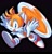 Size: 1953x2048 | Tagged: safe, artist:kirbishii, miles "tails" prower, fox, 2026, arms folded, black background, male, mouth open, one fang, open smile, running, simple background, smile, smiling at viewer, solo, spinning tails, treads