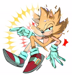 Size: 1969x2048 | Tagged: safe, artist:lizardfuel_, sonic the hedgehog, super sonic, 2026, fingergun, lidded eyes, looking at viewer, male, smile, smiling at viewer, solo, solo male, sparkles, super form