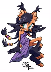 Size: 1438x2048 | Tagged: safe, artist:chickuito, nicole the hololynx, lynx, 2026, female, floating, grin, hololynx, mid-air, nicole's purple wraps, simple background, smile, solo, white background
