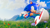 Size: 3840x2160 | Tagged: safe, artist:3d-eve, sonic the hedgehog, hedgehog, 2026, 3d, absurd res, clenched teeth, clouds, daytime, flower, grass, looking offscreen, male, outdoors, poppy (flower), running, smile, solo, treads