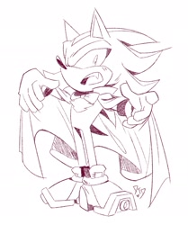 Size: 1599x1913 | Tagged: safe, artist:drawntildawn, shadow the hedgehog, hedgehog, 2026, cape, dracula, line art, looking at viewer, male, monochrome, mouth open, one fang, simple background, solo, standing, vampire, white background