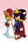 Size: 825x1275 | Tagged: safe, artist:chauvels, sally acorn, shadow the hedgehog, chipmunk, hedgehog, 2016, bouquet, clothes, dress, duo, eyes closed, holding hands, holding something, lidded eyes, looking at them, mouth open, open smile, petals, sally x shadow, shipping, smile, standing, straight, suit, walking, wedding, wedding dress, wedding suit