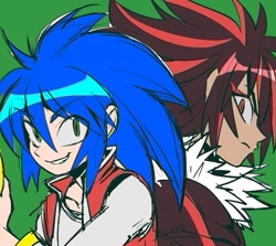 Size: 854x762 | Tagged: safe, artist:marimo838, shadow the hedgehog, sonic the hedgehog, human, duo, frown, green background, humanized, simple background, smile