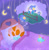 Size: 1920x1942 | Tagged: safe, artist:sounless, cheese (chao), cream the rabbit, chao, rabbit, sheep, ariebetes, ariem, bed, blanket, child, clothes, deviantart watermark, duo, eyes closed, female, indoors, jumping, nebula, pajamas, pillow, sleeping, smile, space, star (sky), thought bubble, watermark