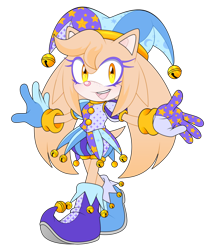 Size: 876x1024 | Tagged: safe, artist:optic-phantasm-47, oc, oc:juliana the hedgehog, hedgehog, 2025, bell, boots, clothes, demisexual, eyelashes, female, gloves, hat, jester outfit, lesbian, looking at viewer, mouth open, oc only, open smile, pink nose, simple background, smile, smiling at viewer, solo, standing, star (symbol), transparent background