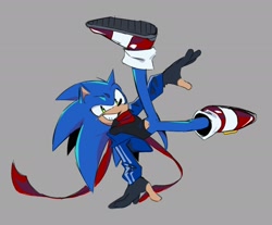 Size: 2048x1693 | Tagged: safe, artist:3511vo, sonic the hedgehog, hedgehog, clothes, grey background, jacket, looking at viewer, male, pose, scarf, shirt, simple background, solo