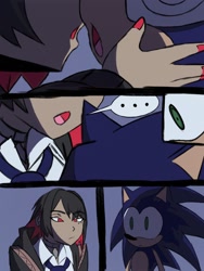 Size: 1302x1736 | Tagged: safe, artist:kurobart64, artist:superguy551, sonic the hedgehog, comic:birthday comic (superguy551), ..., 2025, collaboration, comic, crossover, crossover shipping, duo, ellen joe, female, looking at each other, looking at them, male, mouth open, shipping, speech bubble, straight, zenless zone zero
