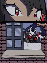 Size: 1302x1736 | Tagged: safe, artist:kurobart64, artist:superguy551, sonic the hedgehog, human, comic:birthday comic (superguy551), 2025, collaboration, comic, crossover, crossover shipping, duo, ellen joe, female, jumping, male, shipping, sitting, straight, window, zenless zone zero