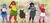 Size: 5250x2400 | Tagged: safe, artist:oystercatcher7, amy rose, knuckles the echidna, miles "tails" prower, shadow the hedgehog, sonic the hedgehog, chubby, clenched fists, clothes, fat, female, frown, gender swap, grin, group, hand on hip, male, older, overalls, pointing, shirt, shorts, smile, text, wink