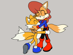 Size: 1600x1200 | Tagged: safe, miles "tails" prower, rosemary prower, fox, anonymous artist, blue shoes, duo, eyes closed, female, hugging, male, mother and child, mother and son, simple background, smile, treads