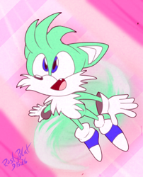Size: 383x475 | Tagged: safe, artist:rustybcat, miles "tails" prower, fox, artist signature, color swap, male, simple background, solo