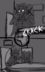 Size: 1288x2048 | Tagged: safe, artist:superguy551, cream the rabbit, human, comic:cream has new friends, 2025, comic, corin wickes, crossover, cup, english text, female, greyscale, humanoid, monochrome, mouth open, sitting, soukaku (zenless zone zero), spot color, table, trio, zenless zone zero