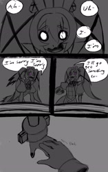 Size: 1288x2048 | Tagged: safe, artist:superguy551, cream the rabbit, human, comic:cream has new friends, 2025, comic, corin wickes, crossover, duo, english text, female, greyscale, monochrome, mouth open, speech bubble, spot color, standing, zenless zone zero