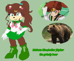 Size: 984x812 | Tagged: safe, artist:moonsonic1, bear, bow, bowtie, clothes, female, irl, magical girl, makoto kino, mobianified, sailor moon, skirt, solo