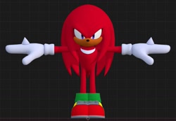 Size: 1291x892 | Tagged: safe, artist:tailbiscuits, knuckles the echidna, echidna, 2025, 3d, dark skin, frown, gloves, looking at viewer, male, redesign, shoes, solo, standing, t-pose