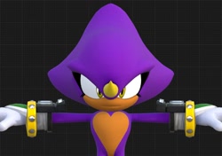 Size: 986x694 | Tagged: safe, artist:tailbiscuits, espio the chameleon, 2026, 3d, :|, chameleon, eyelashes, heart chest, looking at viewer, male, redesign, solo, t-pose