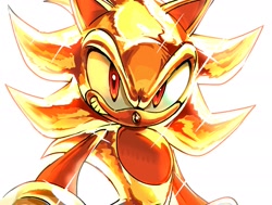 Size: 2048x1545 | Tagged: safe, artist:spacedawgspace, sonic the hedgehog, super sonic, hedgehog, 2026, clenched teeth, gloves, looking at viewer, male, simple background, smile, smiling at viewer, solo, sparkles, super form, white background