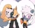 Size: 2048x1662 | Tagged: dead source, safe, artist:sonicnewunivers, tangle the lemur, whisper the wolf, lemur, wolf, 2023, blushing, chest fluff, clothes, cute, diamond cutters mask, duo, eyes closed, female, hand behind back, heart, heart tail, lesbian, mask, one fang, ponytail, shipping, simple background, smile, standing, tangabetes, tangle x whisper, whispabetes, white background