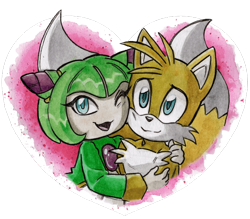 Size: 640x561 | Tagged: safe, artist:viciousbutprecious, cosmo the seedrian, miles "tails" prower, fox, seedrian, cheek squish, cheek to cheek, chest fluff, duo, eyelashes, female, heart, hugging, looking at viewer, male, mouth open, one eye closed, open smile, shipping, simple background, smile, straight, tailsmo, transparent background