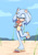 Size: 850x1200 | Tagged: safe, artist:flameeliwood, oc, oc:honeydew the hedgehog, hedgehog, 2023, beach, clothes, cute, daytime, eyelashes, eyes closed, female, food, grass, holding something, ice cream, licking, oc only, ocbetes, outdoors, sand, sandals, seashell, smile, solo, standing, standing on one leg, swimsuit, tongue out