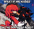 Size: 811x696 | Tagged: safe, artist:ohposhers, knuckles the echidna, shadow the hedgehog, echidna, hedgehog, 2024, blushing, death egg robot mk. ii, duo, english text, gay, holding each other, hugging, knuxadow, lidded eyes, looking at each other, male, meme, outdoors, robot, shipping, smile, text, what if we kissed