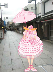 Size: 828x1125 | Tagged: safe, artist:pluxiow, robotnik, human, bow, crossdressing, dress, irl, lolita, male, solo, sweet lolita, umbrella