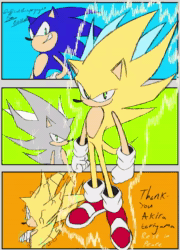 Size: 720x998 | Tagged: safe, artist:superguy551, sonic the hedgehog, super sonic, alternate eye color, arms folded, english text, grin, looking at viewer, smile, solo, standing, super form