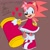 Size: 1500x1500 | Tagged: safe, artist:superguy551, amy rose, hedgehog, 2023, amy's halterneck dress, brown background, classic amy, classic sonic (universe), clothes, dress, female, hammer, heart, holding something, mouth open, piko piko hammer, redraw, simple background, smile, solo, standing