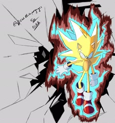 Size: 1920x2048 | Tagged: safe, artist:superguy551, sonic the hedgehog, super sonic, 2023, alternate eye color, grey background, looking at viewer, simple background, solo, super form