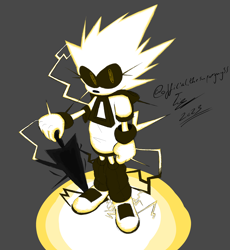 Size: 3400x3700 | Tagged: safe, artist:superguy551, oc, oc:passion the tenrec, tenrec, 2023, electricity, female, grey background, holding something, oc only, simple background, solo, standing