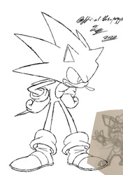 Size: 461x655 | Tagged: safe, artist:superguy551, sonic the hedgehog, 2022, greyscale, male, monochrome, mouth open, simple background, sketch, solo, standing, white background