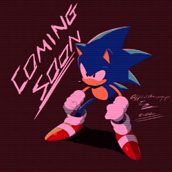 Size: 2048x2048 | Tagged: safe, artist:superguy551, sonic the hedgehog, 2022, classic sonic, classic sonic (universe), clenched fists, english text, frown, male, simple background, solo, standing